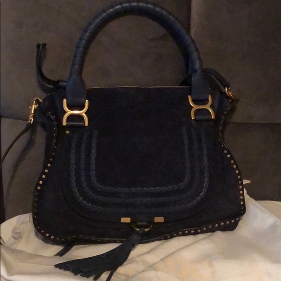 Chloe Handbags - Navy Chole Blue Suede Marcie Satchel Purse